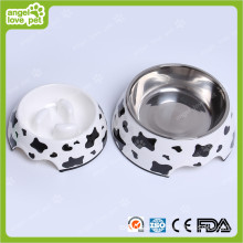 Milk Cow Melamine Bowl with Stainless Steel Pet Bowl